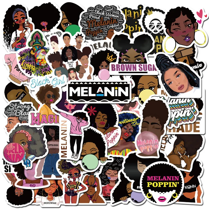 

50PCS Fashion Inspirational Melanin Poppin Black Girl Sticker For DIY Luggage Laptop Skateboard Motorcycle Decal Stickers