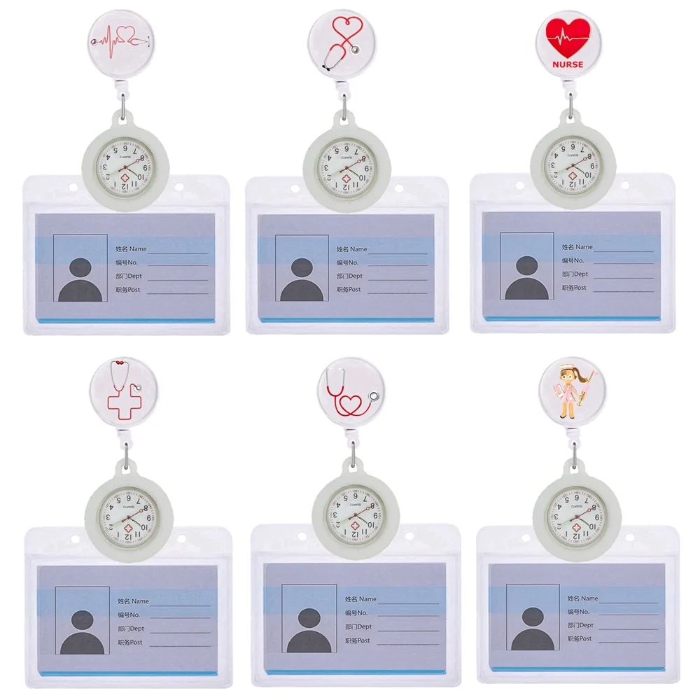 Gafas personales estetoscopio con dibujos de corazón para Hospital, relojes retráctiles de enfermera, Doctor, Bolsillo Blanco, soporte de tarjetas de plástico duro