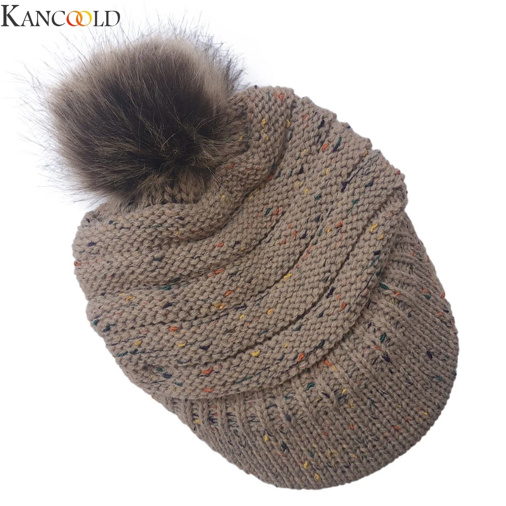 KANCOOLD, новинка, зимние женские тёплые вязаные шапки, шапочка с помпоном, теплые шерстяные уличные шапки, Новое поступление, повседневная верхняя одежда, теплая шапка с ушками