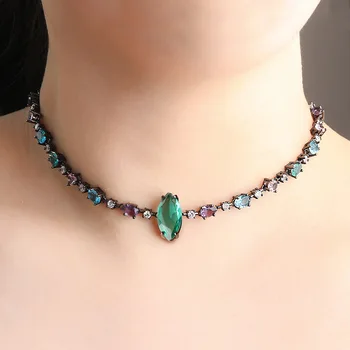 

Colorful Choker Necklace Crystal Glass stone for women Gift geometry green Pendant Necklace Short chain women statement jewelry