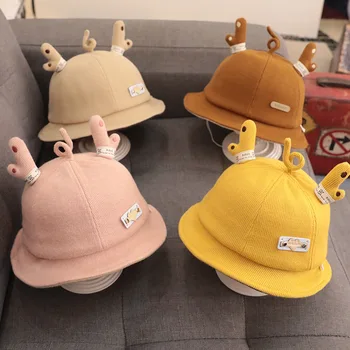 CANIS Infant Baby Winter Bucket Hat Cute Wide Brim UV Protection Fisherman Hat with Deer Antlers canis xl