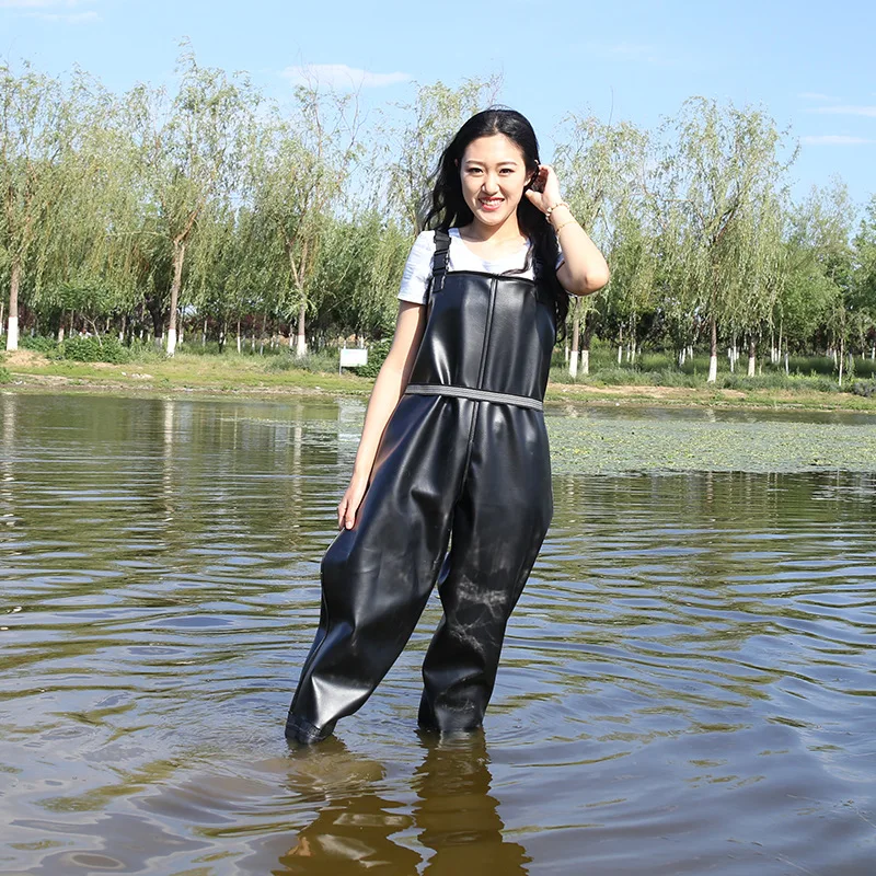 

Fishing Pants Thick PVC Wear-Resistant Suspender Strap Black And White with Pattern One-piece Water Pants pi cha Fishing Waders
