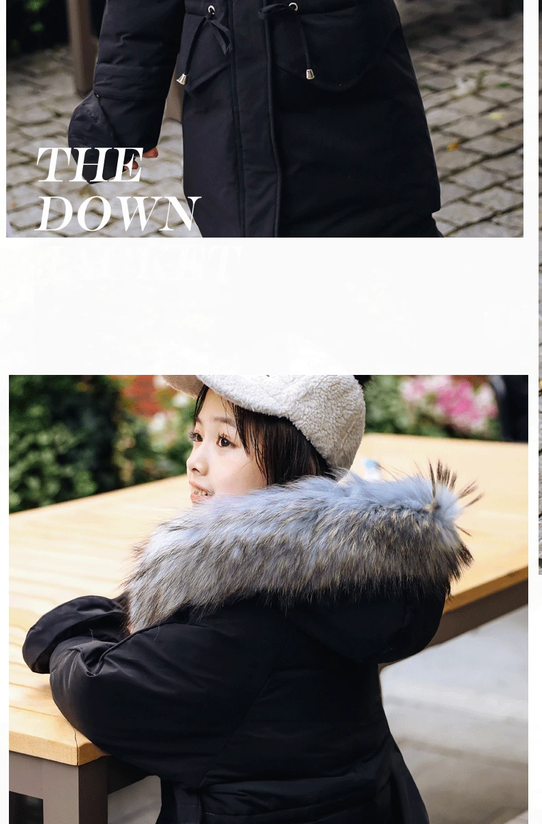Детское зимнее модное повседневное пуховое пальто куртка-пуховик в Корейском стиле для девочек зимнее пальто для девочек с воротником из 80% белого утиного пуха