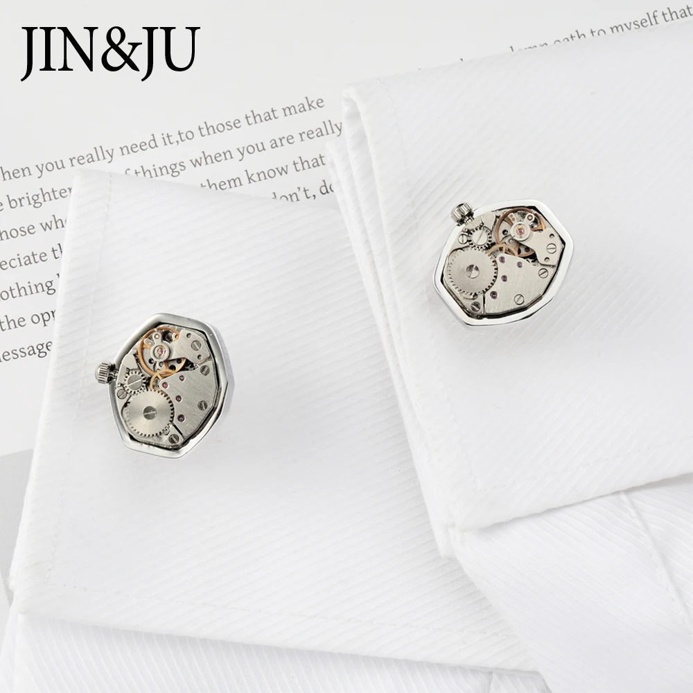 Фото JIN & JU горячая Распродажа, нефункциональные запонки для часовых часов для мужчин, серебряные запонки из нержавеющей стали, свадебные подарки для гостей №5