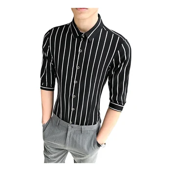 

Summer Men's Dress Shirt Slim Fit Men's Casual Striped Shirt 3/4 Sleeve Formal Dress Shirts Men Male Clothing Camisa Plus XXXXXL