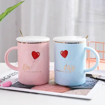 

Cute creative ceramic cup office cover with spoon love mug Korean coffee milk cup couple cups