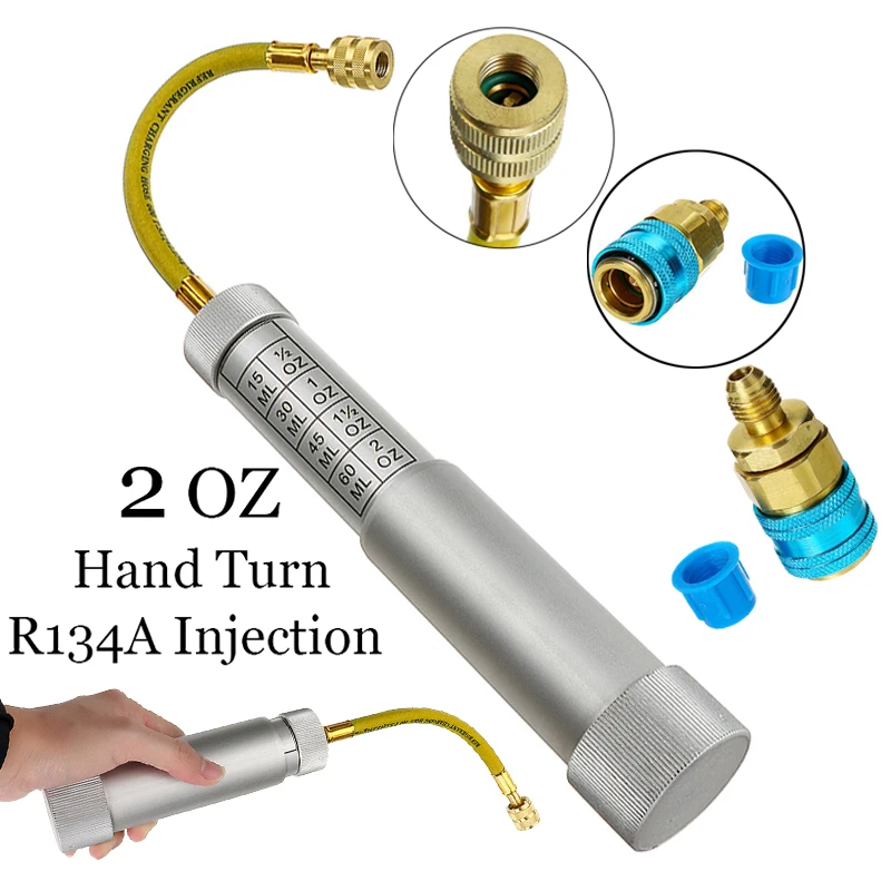 

R134A 2 Oz Oil Injector Hand Turn Filler Injection Tool Car A/C Oil&Dye Adapter