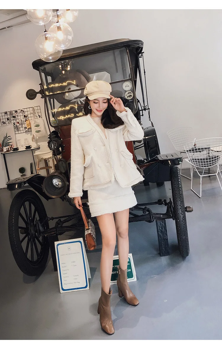 Autumn winter elegant Office lady Tweed skirt set Women's Sets Skirt suit Tweed jacket& Tweed skirt two-piece set outfits women