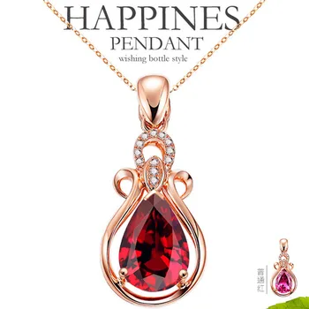

Small ruby gemstone red crystal pendant necklace women femme 18k rose gold zircon diamond luxury party jewelry Christmas gift
