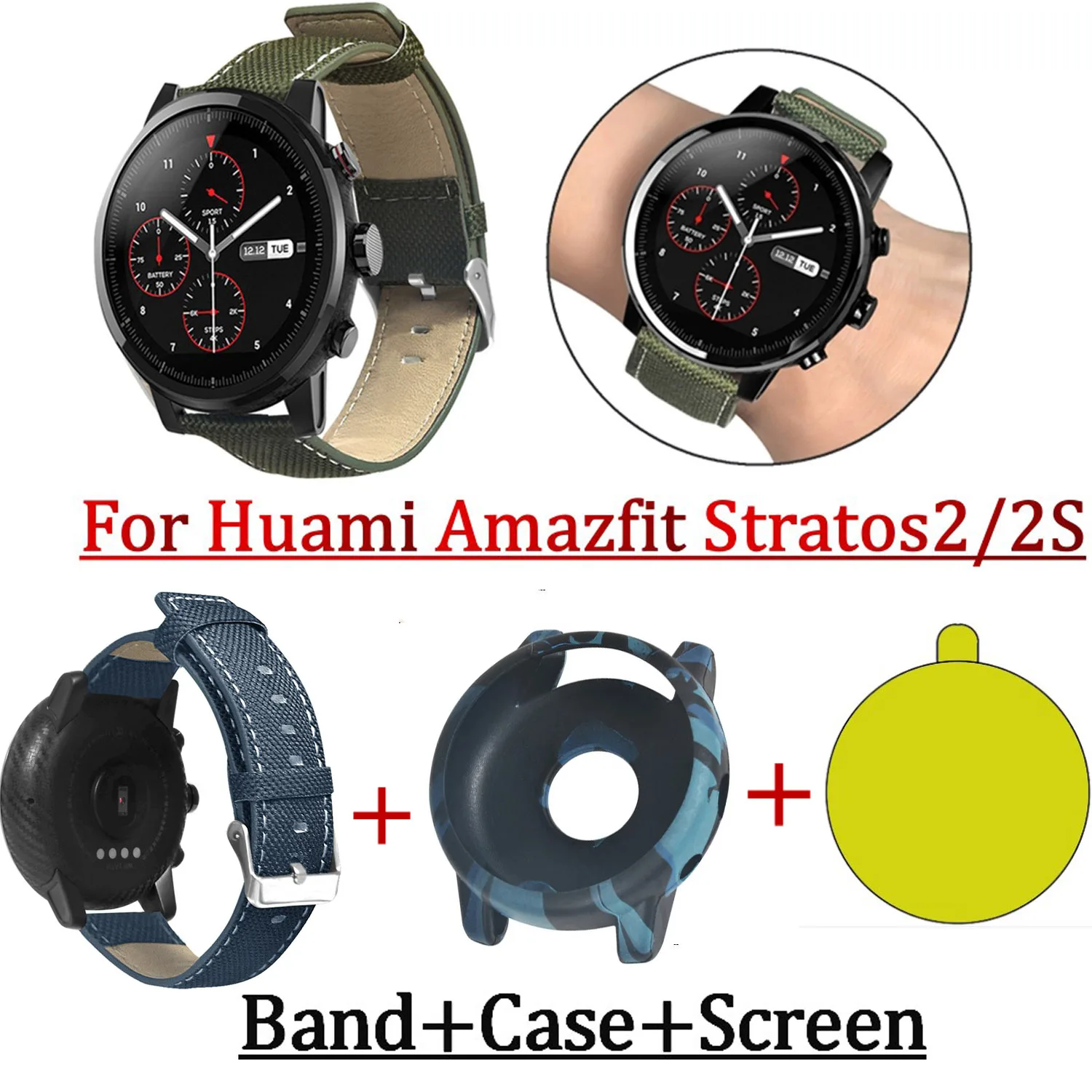 Film Screen For Xiaomi Huami Amazfit Stratos 2/2S Watch Band 22mm Wrist Strap for amazfit Watch2 stratos Cover Protective Case |