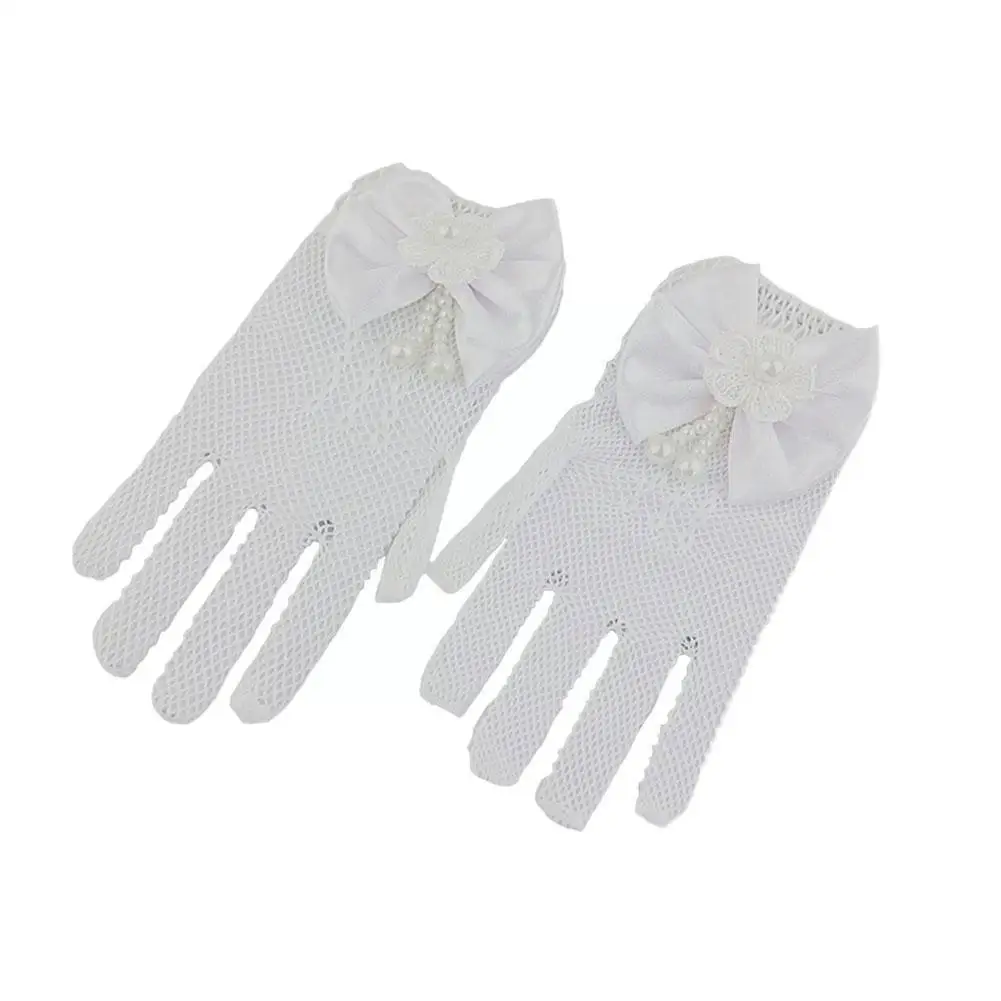 Kids Cream Lace Fishnet Gloves Communion Party Flower Accessories Etiquette Girls Party Gloves Princess Flower T3O8