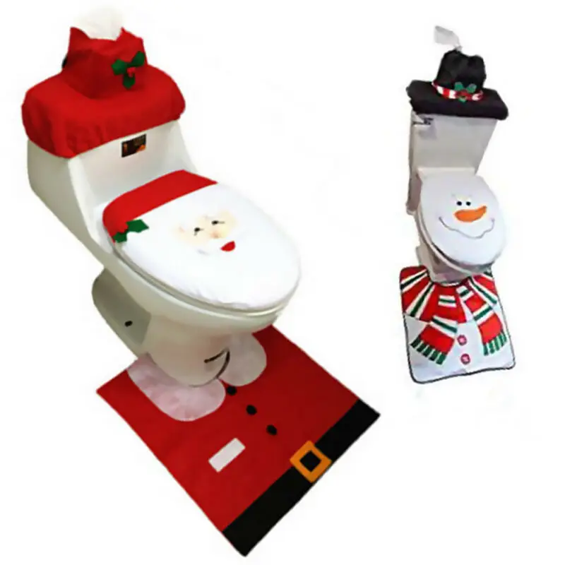

3PC XMAS BATHRUG CONTOUR MAT TOILET LID COVER COMPLETE BATHROOM SET BACKING