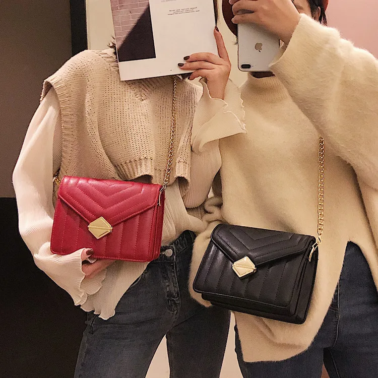 

Lock Small Square Bag Women's 2019 Spring And Summer New Style Shoulder Bag Korean-style Spiraea Rhombus WOMEN'S Bag Chain Shoul
