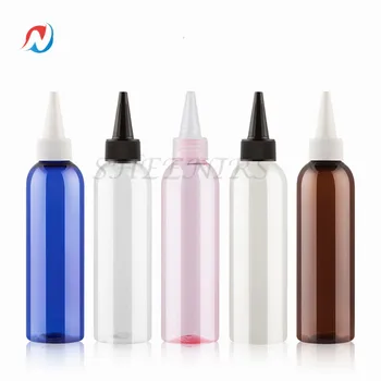 

FreeShip 12pack 200ml 6.7oz translucent plastic hair dye bottle with black/Clear/White tips and twist-on cone lids