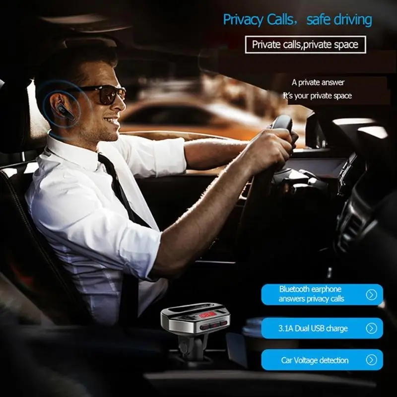 Bluetooth 4,2 двойной зарядное устройство USB громкой связи стерео MP3-плеер fm-передатчик авто комплект с беспроводной гарнитурой 3.1A Быстрая зарядка