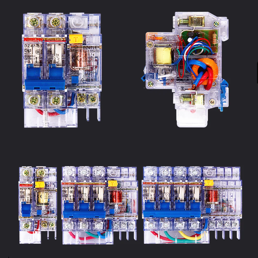 DZ47LE-63 защита от перегрузки ELCB замыкание утечки земли выключатель с прозрачным