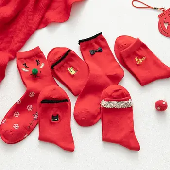 

Cute Red Christmas Socks Women Fashion Long Cotton Socks Girls Funny Socks Streetwear Sleep Calcetines Mujer