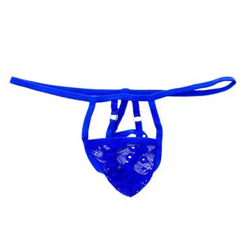 

Men Sexy Lace Hollow-out Underwear T-back G-string Jockstrap Thongs Blue