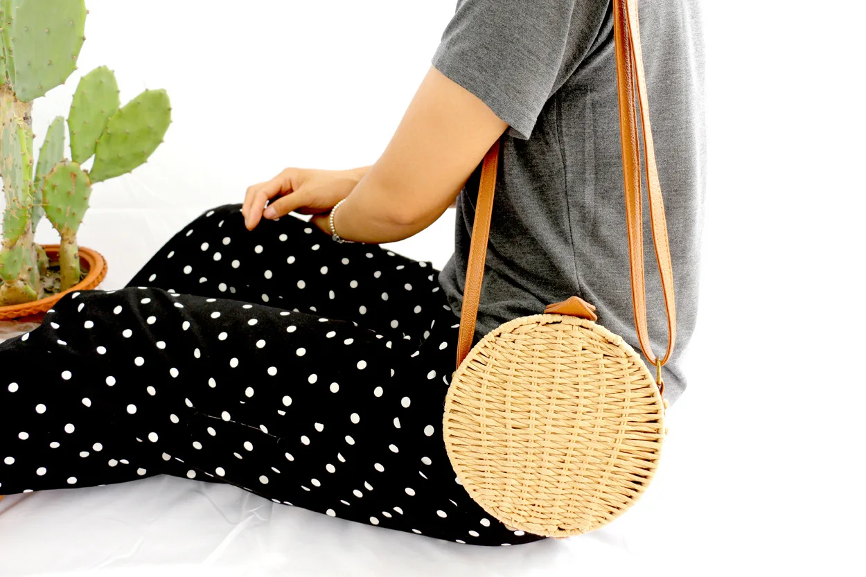 Женская летняя сумка из ротанга,, круглые соломенные сумки, ручная работа, тканая пляжная сумка через плечо, круглая богемная сумка, БАЛИЙСКАЯ коробка