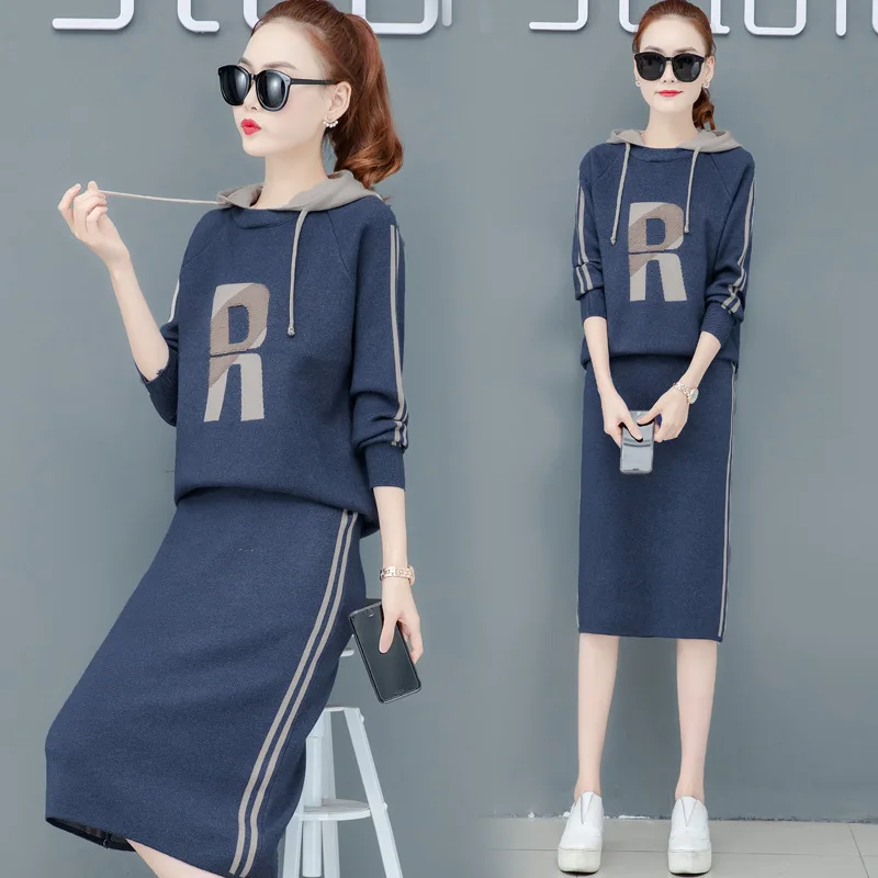 

Early Autumn Clothing 2019 Women's Knitting Suit Dress Short-height Autumn Clothing Collocation Significantly Higher Hoodie Skir