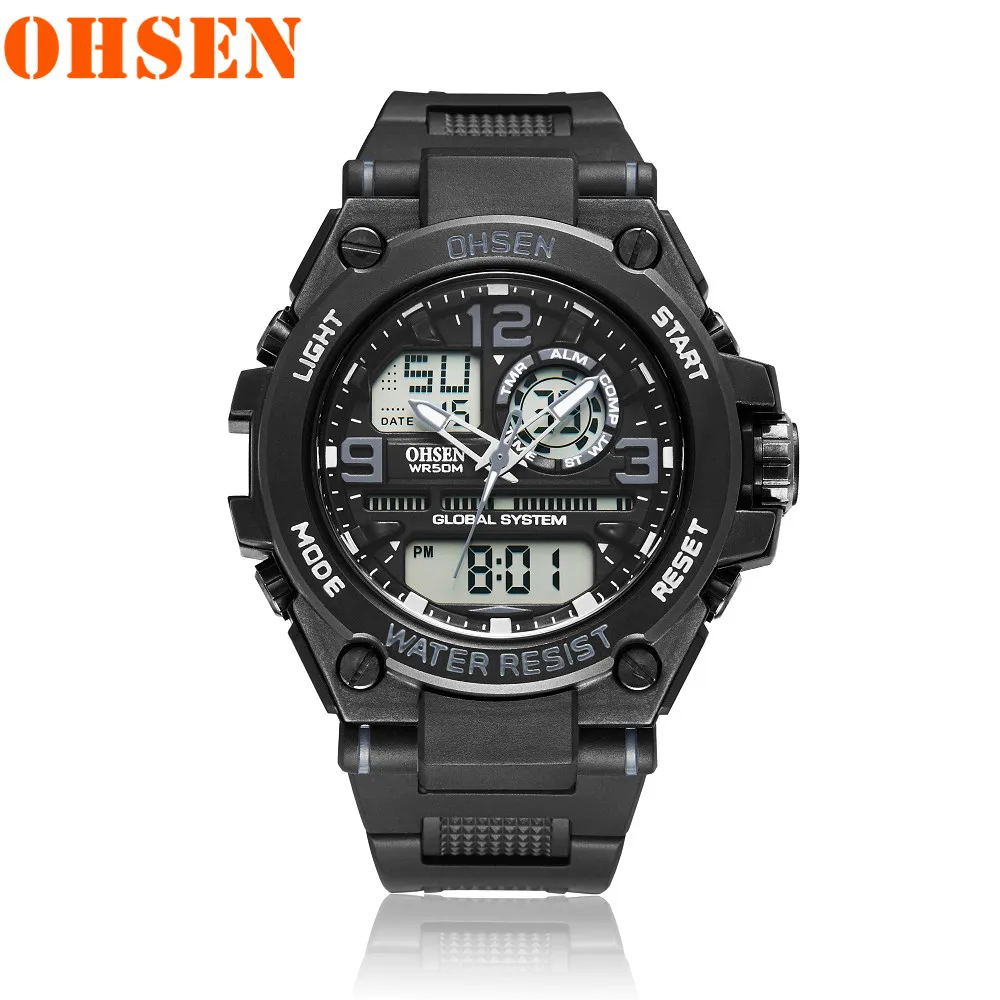 Black Gray OHSEN, люксовый бренд, часы для мужчин, спортивные часы, водонепроницаемый, светодиодный, цифровой, кварцевые, для мужчин, военные, наручные часы, часы для мужчин, Relogio Masculino - Цвет: Black Gray
