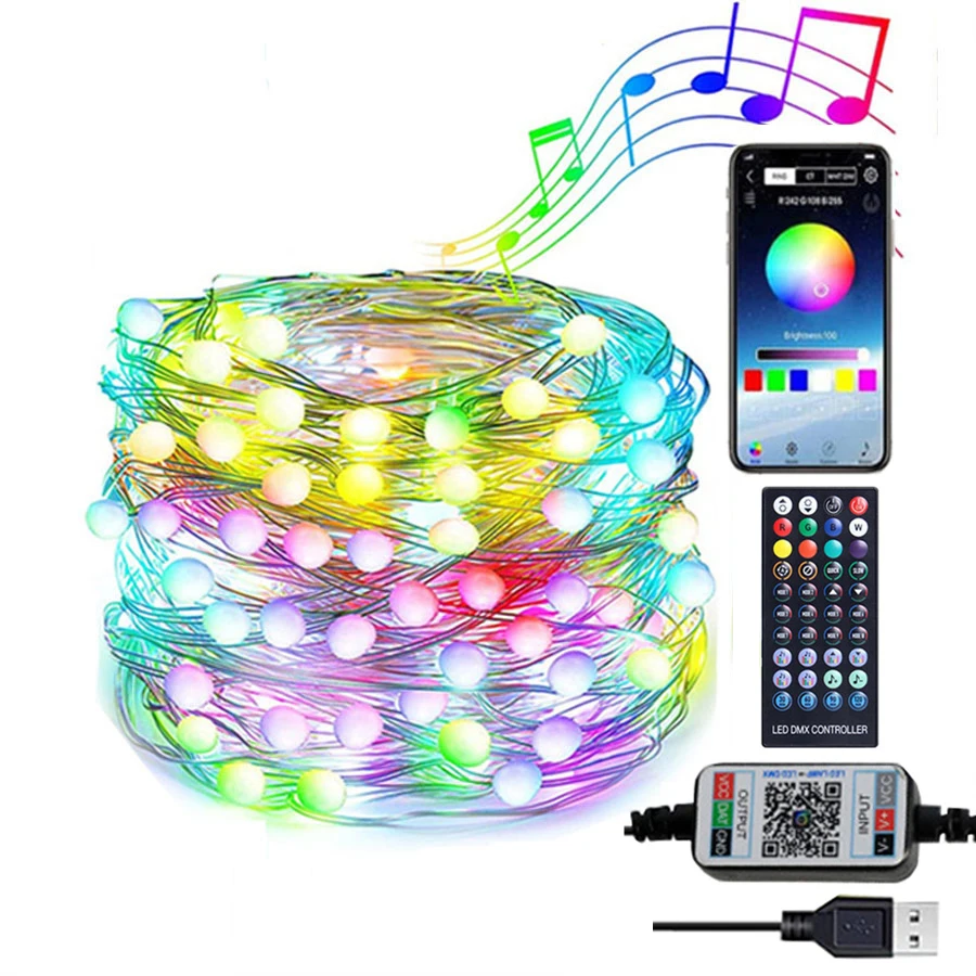 20M 200LED Smart App Control Christmas Tree Fairy Light RGB Bluetooth String light Outdoor Garland Light For Wedding Party Decor battery operated fairy lights String Lights