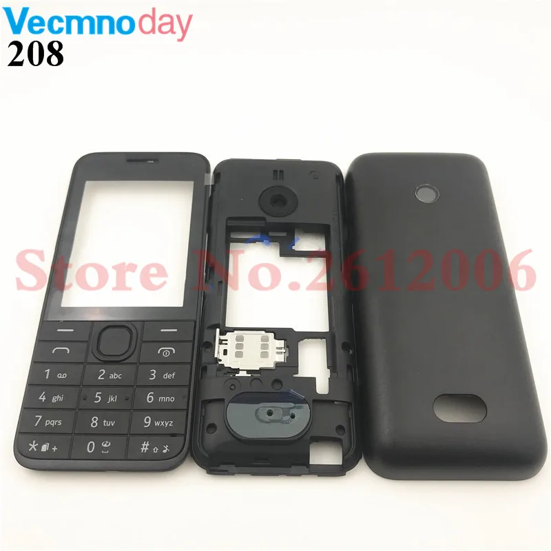 

High-quality For Nokia 208 New Full Complete Mobile Phone Housing Cover Case + English Keypad