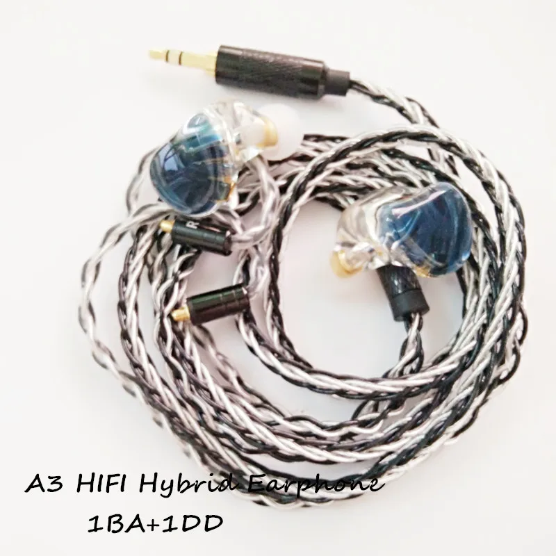 A3 HIFI 1BA+1DD Hybrid Earphone MMCX Powerful Stereo Hi-Res Earbud Resin Custom Made Headphones DJ Monitor Stage Headset IEM New