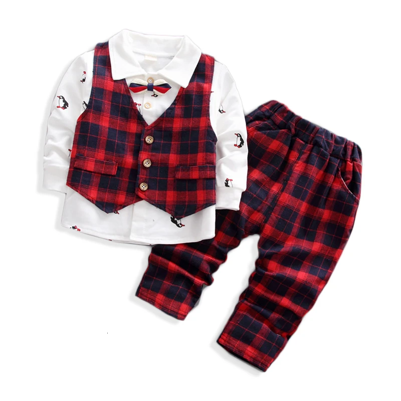 Г. Осенне-зимний комплект одежды для маленьких мальчиков Модный Костюм Джентльмена, куртка, рубашка, брюки комплект из 3 предметов, жилет с рисунком, футболка, топ - Цвет: red 302482