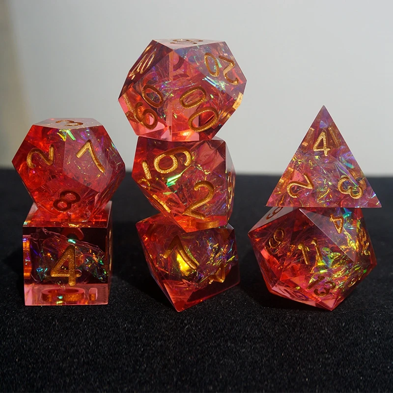 

7pcs/set Handmade Mirror Resin D4 D6 D8 D10 D12 D20 Dice Red Fantasy Polyhedral Dice For RPG DND Desktop Board Table Games Gift