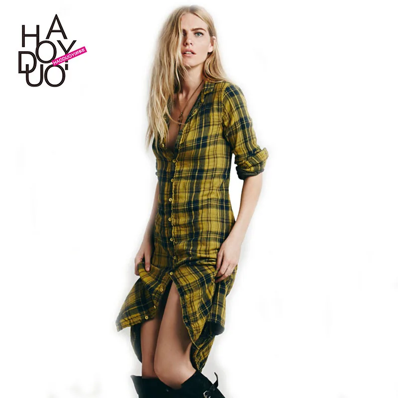 

Haoduoyi Spring And Summer New European And American Minimalist Casual Both Sides Pocket Long Shirt Dress Haoduoyi