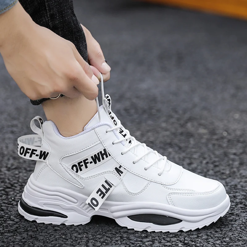 New High Quality PU Leather Sneakers For Couple Men Running Shoes Outdoor Walking Sport Shoes Soft Sole Non-slip Shoes Men