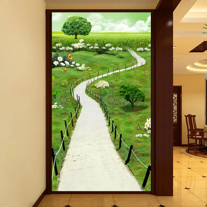 Dropship Wallpaper 3D Stereo Spring Shade Of Green Road Entrance Living Room Decoration Murals | Обустройство дома