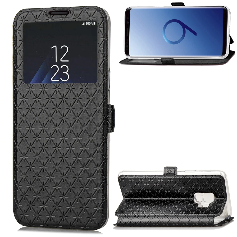 Кожаный + PU чехол для Samsung Galaxy S 8 9 Plus с алмазным зернистым окошком отделением карт