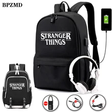 BPZMD Luminous Bag Multifunction USB Charging Stranger Things Travel Canvas Student Backpack For Teenagers Boys Girls School Bag