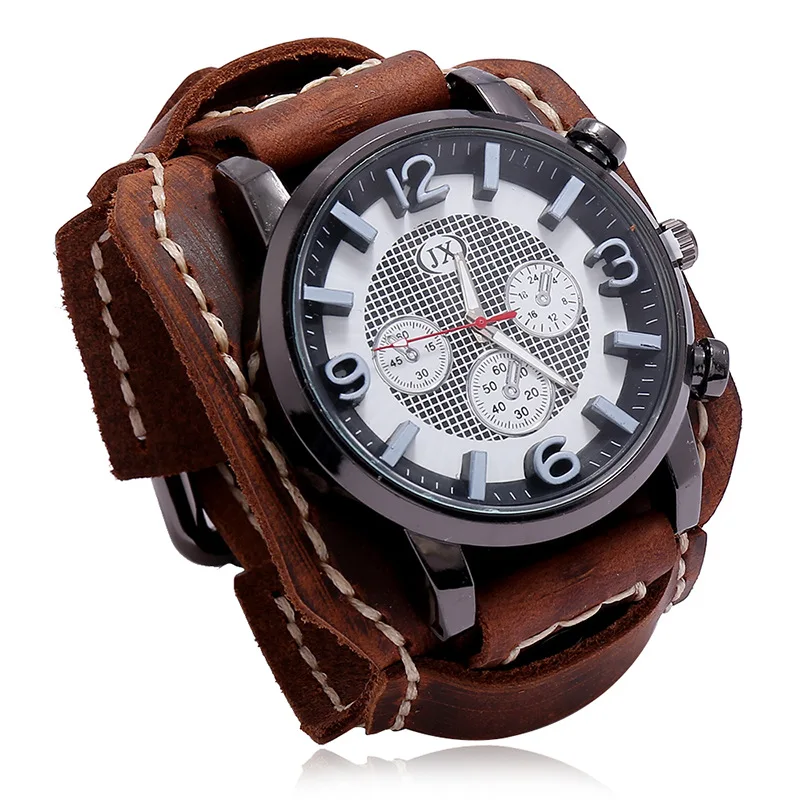 Men Watch Luxury Watch Quartz Wristwatches Big Dial Watch Retro Vintage Punk Style Watch Men Set Leather Strap Relogio Masculino