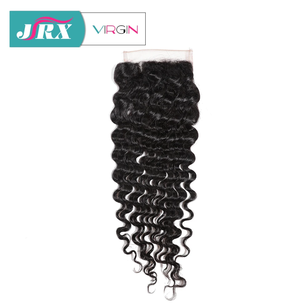 

JRX Hair Brazilian Deep Wave Closure with Baby Hair Swiss Lace Human Hair Closure 12"-20" Natural Color 4*4 Lace Closure