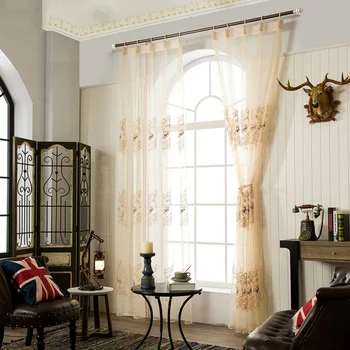 

Embroidered Flower Voile Curtain for Bedroom Delicate Countryside Luxury European Panel Drapes M165C