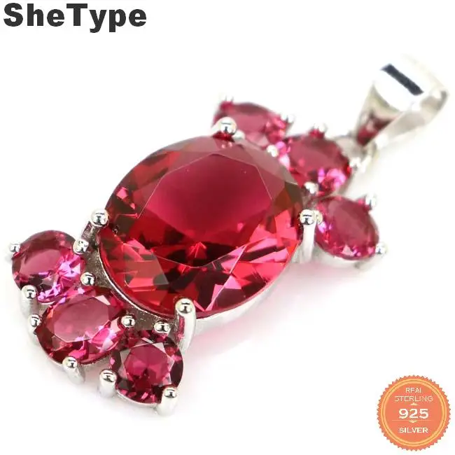 

28x13mm Romantic 2.8g Created Pink Tourmaline Violet Tanzanite Gift For Girls 925 Sterling Silver Pendant