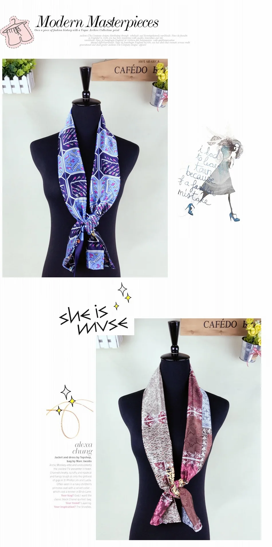 INS маленький шелковый Yao Su Ming Jade Стиль Знаменитостей шейный платок Универсальный женский Декор атласная лента шифоновый шарф