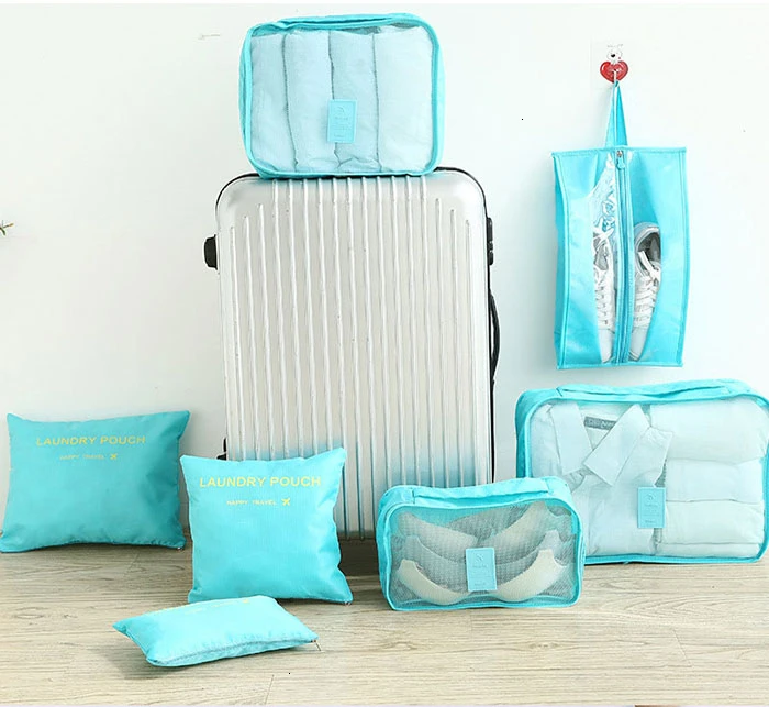 7 шт./компл. все для дорожные сумки Органайзер чемоданы сумка для хранения полиэстер дорожный органайзер для багажа одежда кубики упаковочные сумки