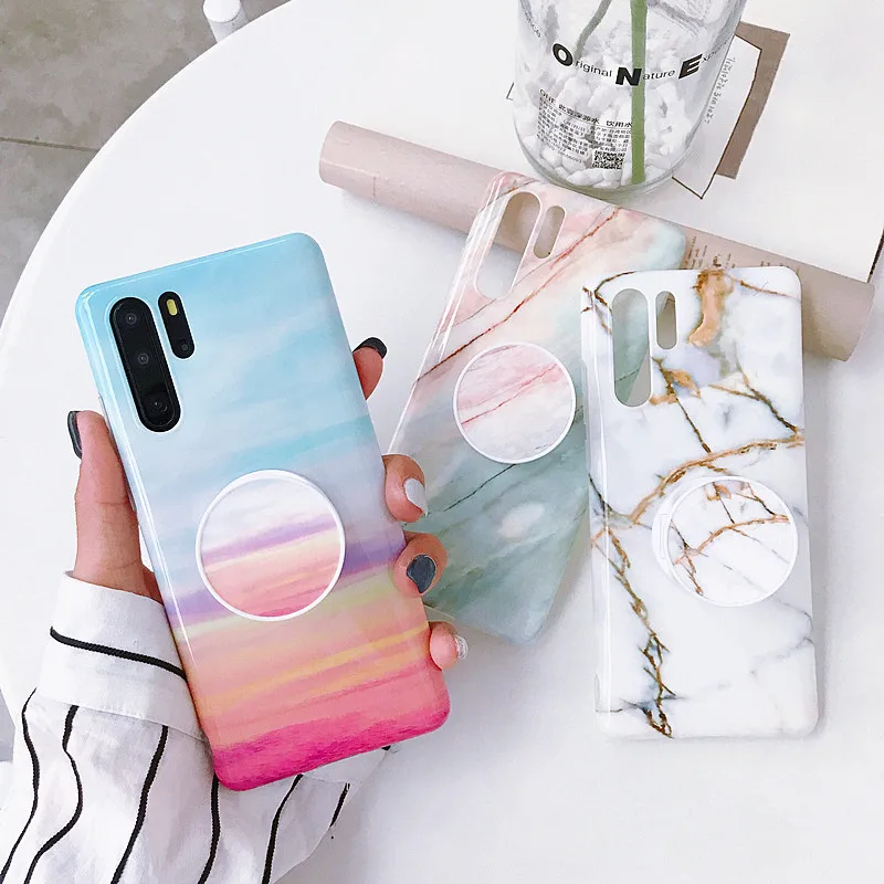 

LOVECOM Classical Marble Texture Phone Case For Huawei P30 P20 Pro Lite Mate 20 Lite Pro Soft IMD Kickstand Holder Back Cover