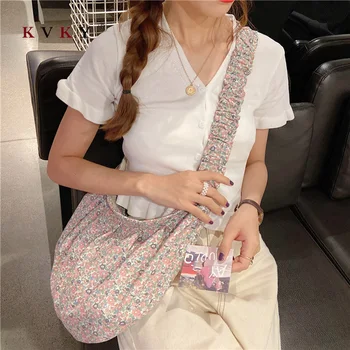

2020 Summer New Female Floral Cloth Bag Small Floral Fold Crossbody Bag Fashion Dumpling Bag Reusable Shopping Eco Bag Wholesale