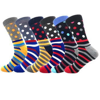 

2019 Men's Thermal Socks In Dots Collide With Business Stripe Female Socks Personalized Cotton Business Gentle Man Happy Socks