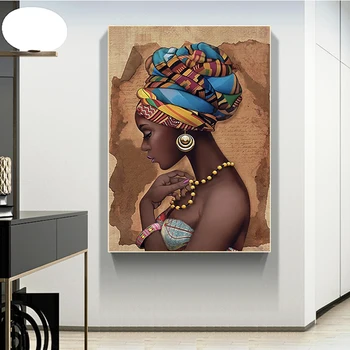 

Africa Black Woman Colorful Hats Oil Painting on Canvas Posters and Prints Scandinavian Wall Art Picture for Living Room Decor