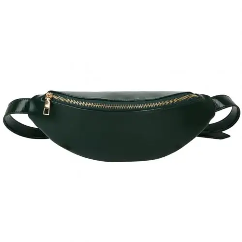 Blackish Green Women Solid Color Zipper Faux Leather Fanny Pack Waist Shoulder Bag Chest Pouch Waist Pack pochete feminina riñonera mujer - Цвет: Blackish Green