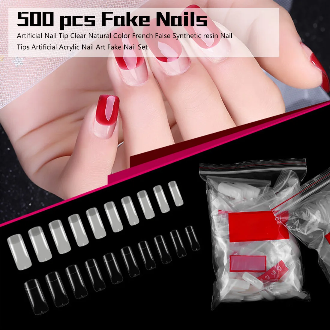 

500pcs/Bag Artificial Nail Tip Natural Color Full Cover French False Acrylic Nail Art Tips transparent extended nails