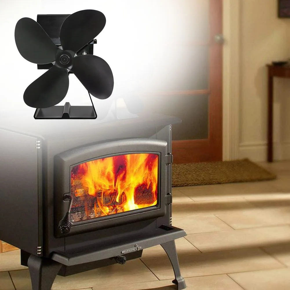 

Home Stove Fan Durable Eco Friendly Circulate Warm Accessories Quiet 4 Blades Fuel Saving Wood Burner Heat Powered Portable