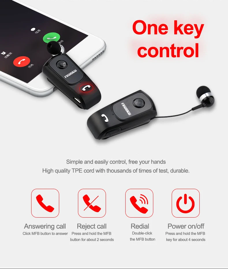Mini Bluetooth Headset Remind Vibration Wear Clip Sports Running Earphone for Phone FineBlue F920