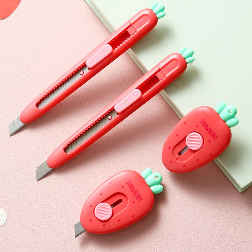 Mini cuchillo de fresa, bonito cortador de papel portátil, DIY, arte hecho a mano, cuchillos para oficina, escuela, papel, sobres, papelería